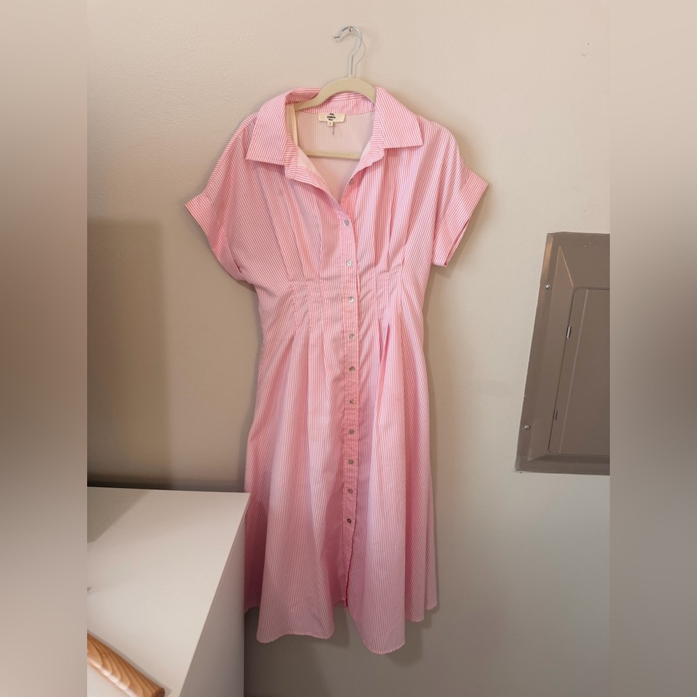 Pink Striped Button-Front Women’s Dress